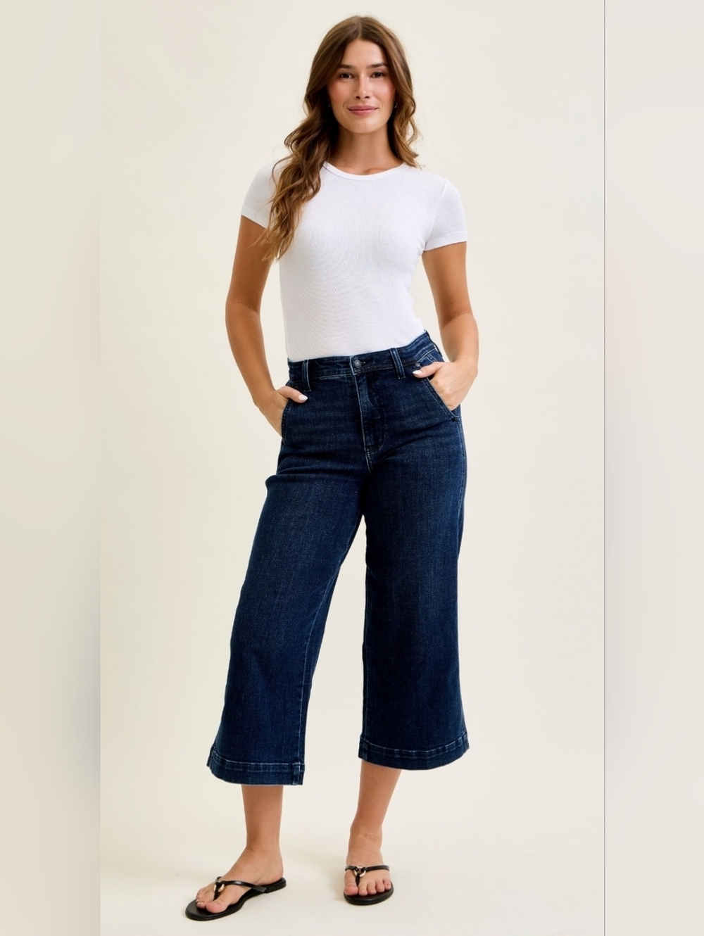 Judy Blue HR Dark Wash Wide Leg Ankle Trouser Jeans Slant Pocket Various NEW